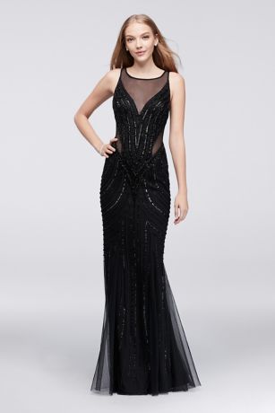 Beaded Mesh Mermaid Gown with Illusion ...